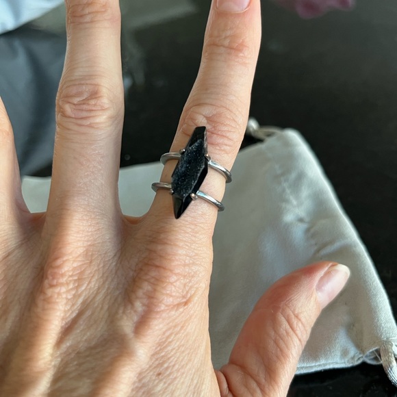 Kendra Scott Boyd Black Gunmetal Drusy Cocktail Ring Double Band - Picture 4 of 4